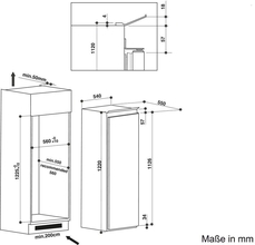Maattekening BAUKNECHT koelkast inbouw KRIE1122A+