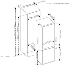 Maattekening BERTAZZONI koelkast inbouw REF603BBNPVC-20