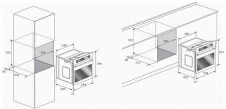 Maattekening BORETTI oven inbouw antraciet BPON60AN