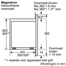 Maattekening BOSCH magnetron inbouw HMT75M551 - LET OP!! 50 cm. breed!!