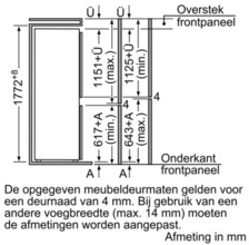 Maattekening BOSCH koelkast inbouw KIV38V50