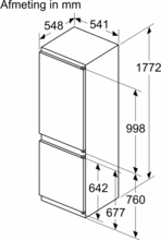 Maattekening BOSCH koelkast inbouw KIV86NSF0