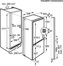 Maattekening ELECTROLUX koelkast inbouw ENG2701AOW
