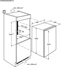 Maattekening ELECTROLUX koelkast inbouw ERG1801AOW