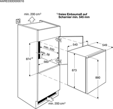 Maattekening ELECTROLUX koelkast inbouw ERN1402AOW