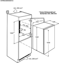 Maattekening ELECTROLUX koelkast inbouw ERN1901AOW