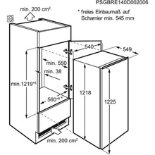 Maattekening ELECTROLUX koelkast inbouw ERN2212BOW