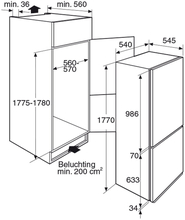 Maattekening ETNA koelkast inbouw EEK263VA
