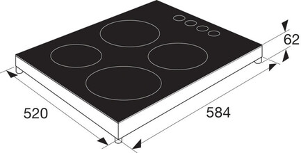 Maattekening ETNA kookplaat vrijstaand keramisch EKP358RVS