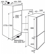 Maattekening ETNA koelkast inbouw KCS50178