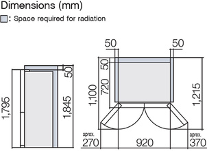 Maattekening HITACHI side-by-side koelkast R-MX700GVRU0