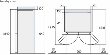 Maattekening HITACHI side-by-side koelkast grijs glas R-WB640VRU0 (GMG)