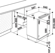 Maattekening INDESIT koelkast onderbouw IN TSZ 1612
