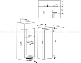 Maattekening INDESIT koelkast inbouw SZ12A2D/I