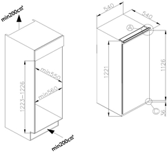 Maattekening INVENTUM koelkast inbouw IKK1220S