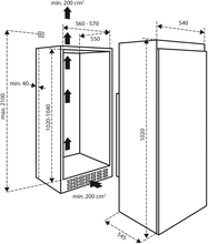Maattekening INVENTUM koelkast inbouw K1020V