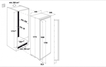 Maattekening KUPPERSBUSCH koelkast inbouw IKE3390-3