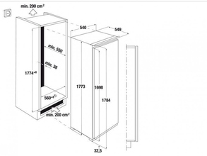 Maattekening KUPPERSBUSCH koelkast inbouw IKEF3290-2