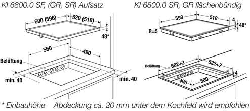 Maattekening KUPPERSBUSCH kookplaat inductie inbouw KI6800.0GR