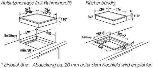 Maattekening KUPPERSBUSCH kookplaat inductie inbouw VKIW3800.0SR