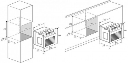 Maattekening M-SYSTEM oven inbouw MIO631IX