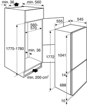 Maattekening PELGRIM koelkast inbouw PCD25178N