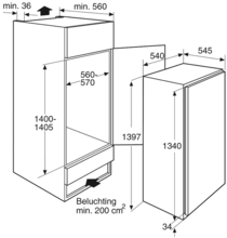 Maattekening PELGRIM koelkast inbouw PKS24140