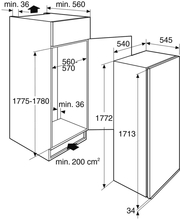 Maattekening PELGRIM koelkast inbouw PKS25178