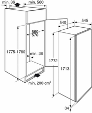 Maattekening PELGRIM koelkast inbouw PKVS5178