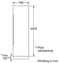 Maattekening SIEMENS koelkast inbouw CI30RP01