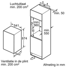 Maattekening SIEMENS koelkast inbouw KI18LV52