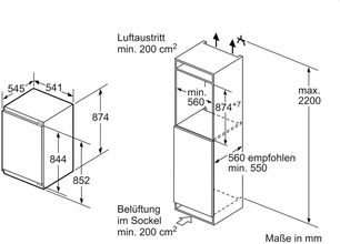 Maattekening SIEMENS koelkast inbouw KI22LVF30
