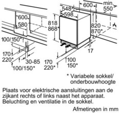 Maattekening SIEMENS koelkast onderbouw KU15LA60