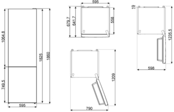 Maattekening SMEG koelkast rvs-look FC18DN4AX