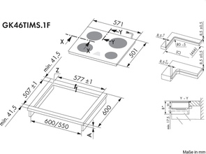 Maattekening V-ZUG kookplaat inductie inbouw GK46TIMS.1F