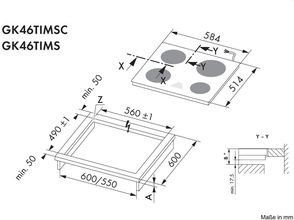 Maattekening V-ZUG kookplaat inductie inbouw GK46TIMS