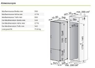 Maattekening V-ZUG koelkast inbouw KCI-R