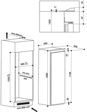 Maattekening WHIRLPOOL koelkast inbouw ARG7191/A+/1