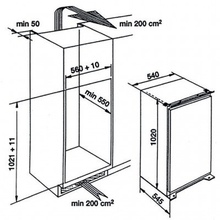 Maattekening WHIRLPOOL koelkast inbouw ARG727/A