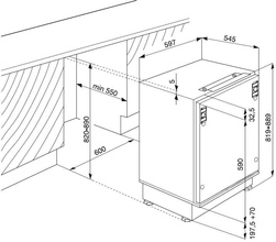Maattekening WHIRLPOOL koelkast onderbouw ARG913/A+