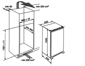 Maattekening WHIRLPOOL koelkast inbouw ARGR735/A+