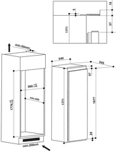 Maattekening WHIRLPOOL koelkast inbouw ARG 18070 A+