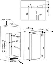 Maattekening WHIRLPOOL koelkast inbouw ARG 9021 A+