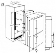 Maattekening ZANUSSI koelkast inbouw ZBB24430SA