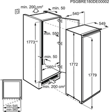 Maattekening ZANUSSI koelkast inbouw ZEDN18FS1