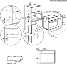 Maattekening ZANUSSI oven met magnetron inbouw ZVEKM6X1