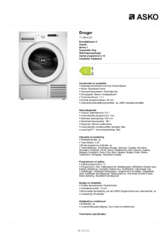 Product informatie ASKO droger warmtepomp T108HCW