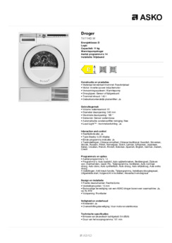 Product informatie ASKO droger warmtepomp T411HD.W