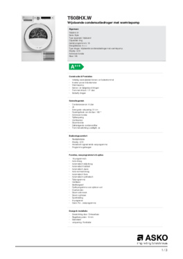 Product informatie ASKO droger warmtepomp T608HX.W