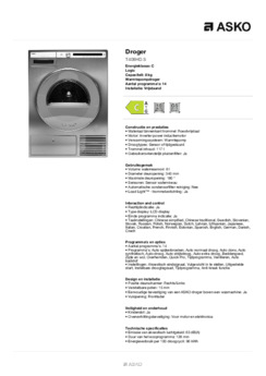 Product informatie ASKO droger warmtepomp rvs T408HD.S